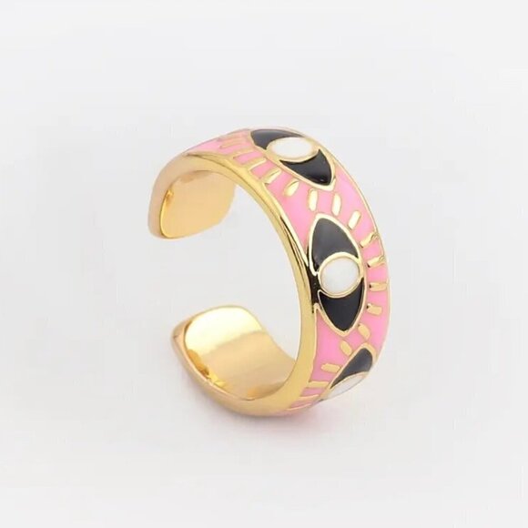 Evil Eye Enamel and Copper Adjustable Ring #1209 PINK - Picture 9 of 13